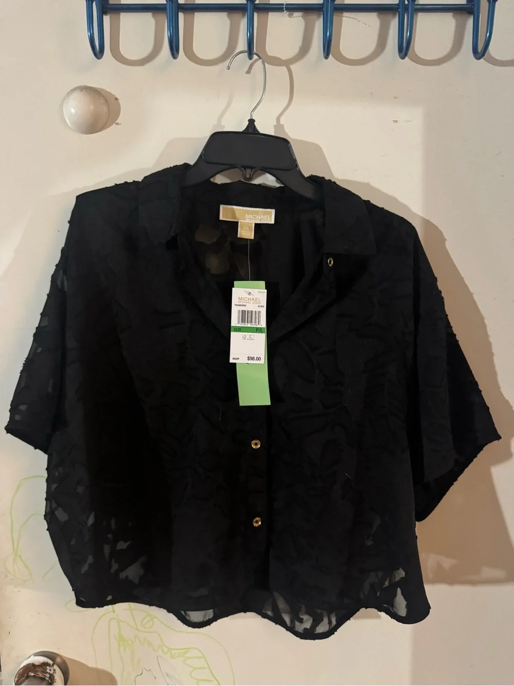 Michael Kors Black Sheer Button-Up Shirt Jacket